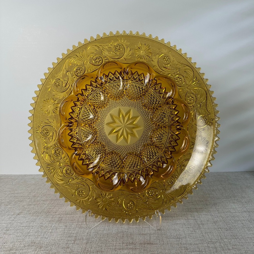 Vintage Tiara Indiana Glass Amber Sandwich Deviled Egg Platter 12" 1970s